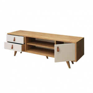 Comoda TV Salvador, Model Ansamblu, 120x53x40 cm, Stejar/Alb - Img 3