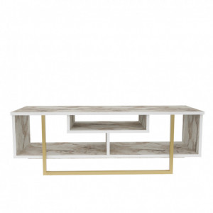 Comoda TV Salvador, Model Asal, 120x40.2x35.2 cm, Alb marmorat/Auriu - Img 5