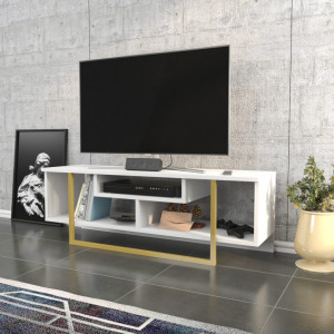 Comoda TV Salvador, Model Asal, 120x40.2x35.2 cm, Auriu/Alb - Img 3