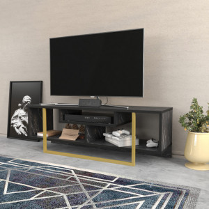 Comoda TV Salvador, Model Asal, 120x40.2x35.2 cm, Negru/Auriu - Img 3