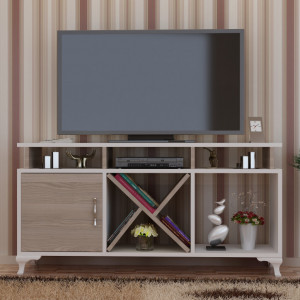 Comoda TV Salvador, Model Ay, 120x53.6x29.5 cm, Alb/Stejar Cordoba - Img 2