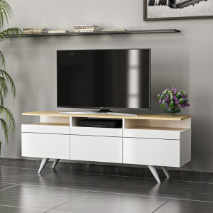 Comoda TV Salvador, Model Berlin, 150x52x35 cm, Alb - Img 3