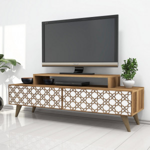 Comoda TV Salvador, Model City, 140x48.8x41.8 cm, Nuc/Alb - Img 1