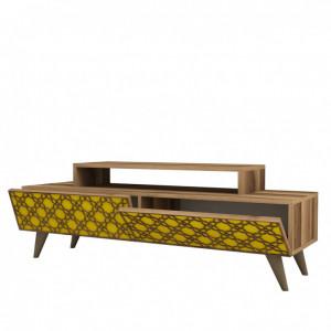 Comoda TV Salvador, Model City, 140x48.8x41.8 cm, Nuc/Galben - Img 3