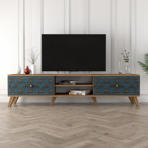 Comoda TV Salvador, Model Class, 180x44x35 cm, Nuc/Albastru cenusiu - Img 1