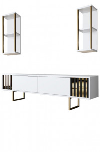 Comoda TV Salvador, Model Gold, 180x48x30 cm, Alb/Negru - Img 6