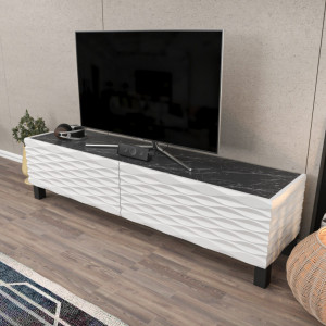 Comoda TV Salvador, Model Lerze, 149.2x38x35 cm, Alb/Negru - Img 3