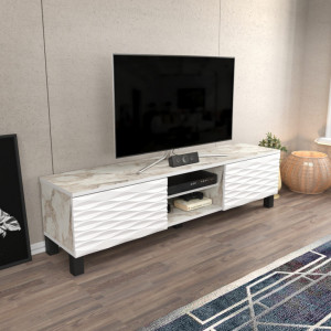 Comoda TV Salvador, Model Linda, 150x40.3x35 cm, Alb marmorat/Alb - Img 2