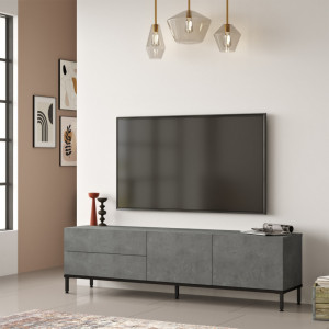 Comoda TV Salvador, Model LV6-RL, 170.3x46.4x35.5 cm, Argintiu/Negru - Img 2