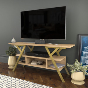 Comoda TV Salvador, Model Minerva, 120x55x35 cm, Auriu/Stejar - Img 3