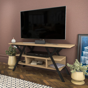 Comoda TV Salvador, Model Minerva, 120x55x35 cm, Negru/Stejar - Img 3