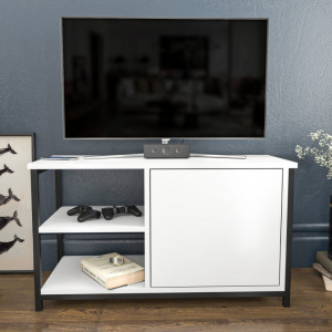 Comoda TV Salvador, Model Muskegon, 89.6x50.8x35.3 cm, Negru/Alb - Img 1