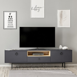 Comoda TV Salvador, Model Naturel, 180x48x35 cm, Antracit - Img 2