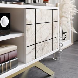 Comoda TV Salvador, Model North, 130x58.6x38.6 cm, Alb/Auriu - Img 3