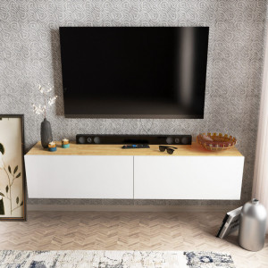 Comoda TV Salvador, Model Poling, 159.7x34.1x36.8 cm, Alb/Nuc - Img 1