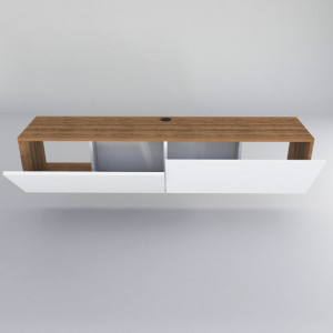 Comoda TV Salvador, Model Poling, 159.7x34.1x36.8 cm, Alb/Nuc - Img 5
