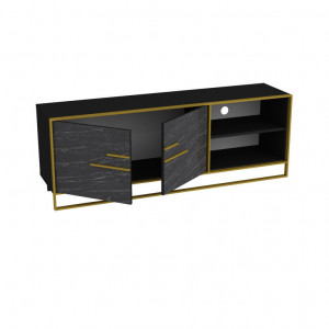 Comoda TV Salvador, Model Polka, 160x56.6x38.5 cm, Negru - Img 4