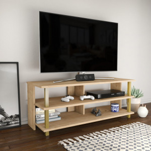 Comoda TV Salvador, Model Pueblo, 120x47.4x44.6 cm, Auriu/Stejar - Img 2