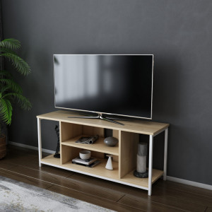 Comoda TV Salvador, Model Rinaldo, 120x50.8x35 cm, Alb/Stejar - Img 2