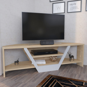Comoda TV Salvador, Model Sares, 120x36.8x35 cm, Stejar/Alb - Img 2