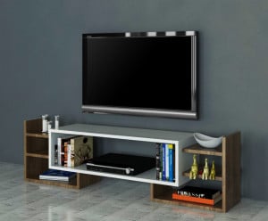 Comoda TV Salvador, Model Sema, 115x38.2x29.6 cm, Alb/Nuc - Img 1