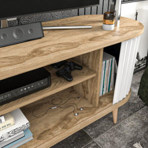 Comoda TV Salvador, Model Stor, 140x64x43 cm, Stejar/Alb - Img 8