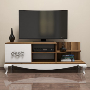 Comoda TV Salvador, Model Sultan, 130x50.6x45 cm, Nuc/Alb - Img 2