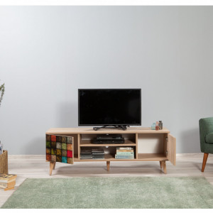 Comoda TV Salvador, Model TRUVA-723, 140x50x40 cm, Stejar/Multicolor - Img 3