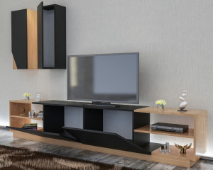 Comoda TV Salvador, Model Zebra, 240x47x37.5 cm, Negru/Tec - Img 2