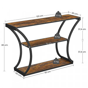 Consolă cu 2 polițe, stil industrial, Maro Rustic/Negru, 120 × 30 × 80 cm - Img 4