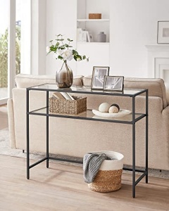 Consola Model Makai, Negru, 100x35x80 cm, rafturi sticla securizata - Img 7