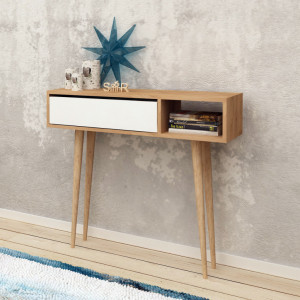 Consola Model Oseyo, Stejar/Alb, 100x30x94 cm - Img 2