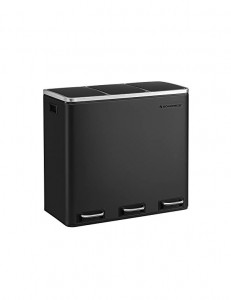 Cos de reciclare, Songmics, 3 compartimente, 3 x 18 L, LTB54BK, Negru