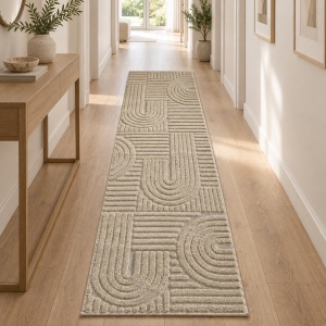 Covor tip Traversa VivaDeco Art V1, 80 x 250 cm, Bej, 100% Polipropilena, Fir 8 mm, 1900 g/mp, OEKO-TEX Standard 100 - Img 15