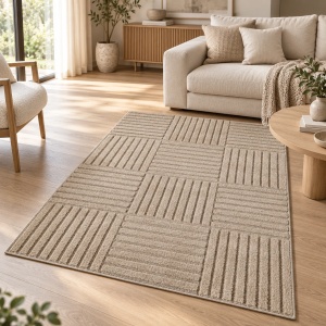 Covor tip Traversa VivaDeco Art V3, 60 x 110 cm, Bej, 100% Polipropilena, Fir 8 mm, 1900 g/mp, OEKO-TEX Standard 100