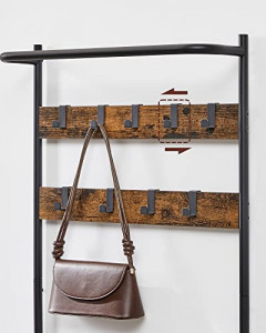 Cuier cu bancuta si suport pantofi Model Sparks, Maro Rustic/Negru, 64x32.2x180 cm - Img 3