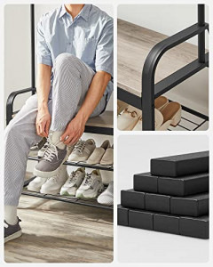 Cuier cu bancuta si suport pantofi Model Welch, Negru/Ivoire, 183x84x33.7 cm - Img 3
