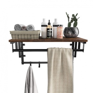 Cuier cu raft Model Barnes, Maro Rustic/Negru, 66x30x27 cm - Img 4