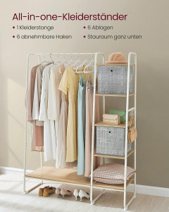 Cuier cu rafturi Model Bryan, Natur/Alb, 120×45×160 cm - Img 3