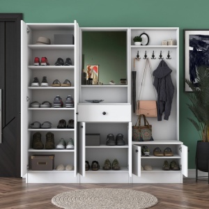 Cuier hol cu dulap Model Baxter, Alb, 179.4x37.3x182.8x cm - Img 9