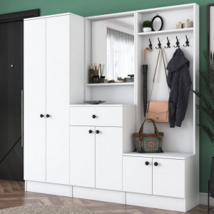 Cuier hol cu dulap Model Baxter, Alb, 179.4x37.3x182.8x cm - Img 4