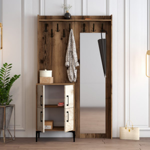 Cuier hol cu dulap Model Berlin, Nuc/Marmorat, 120x35x200 cm - Img 3