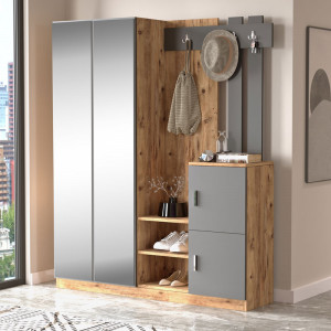 Cuier hol cu dulap Model Cordova, Gri Inchis/Stejar sonoma, 147.5x35x180 cm - Img 2