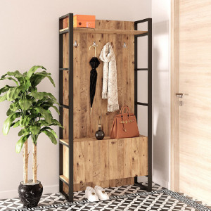 Cuier hol cu dulap Model David, Stejar/Negru, 90x34x180 cm - Img 2