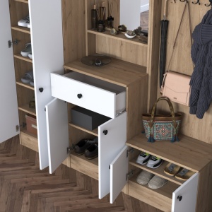 Cuier hol cu dulap Model Hood, Alb/Nuc, 179.4x35.5x182.8x cm - Img 11