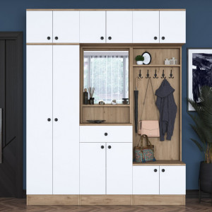 Cuier hol cu dulap Model Shaffer, Alb/Nuc, 179.6x37.5x226.4 cm - Img 1