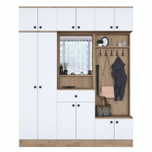 Cuier hol cu dulap Model Shaffer, Alb/Nuc, 179.6x37.5x226.4 cm - Img 13
