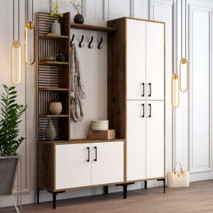 Cuier hol cu dulap Model Viyana, Nuc/Alb, 150x35x200 cm - Img 3