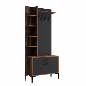 Cuier hol cu dulap Model Viyana, Nuc/Antracit, 90x35x200 cm - Img 5