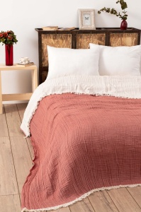 Cuvertura pentru Pat Dublu Model Muslin Tile Red (170 x 250) v2 - Img 1